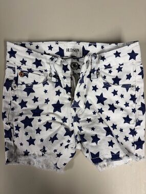 Hudson White Denim Star Print Shorts